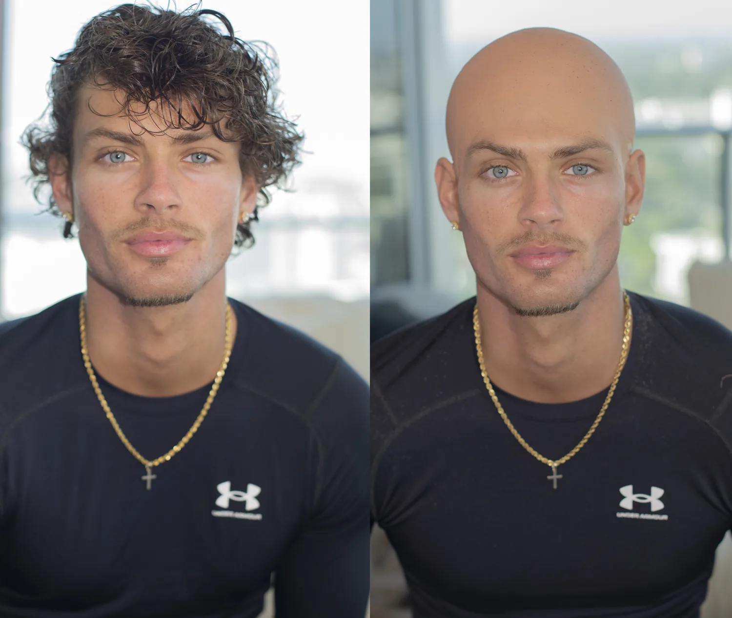 Before and after a bald cap application