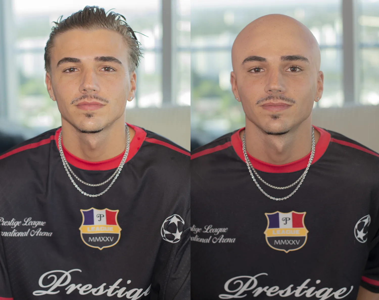 Before and after a bald cap application