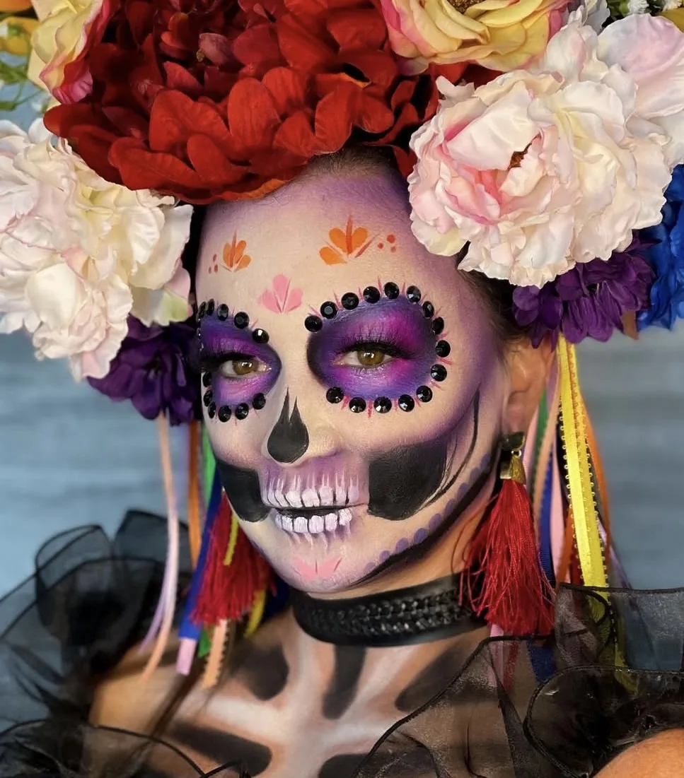 Catrina sugar skull with a full floral headdress