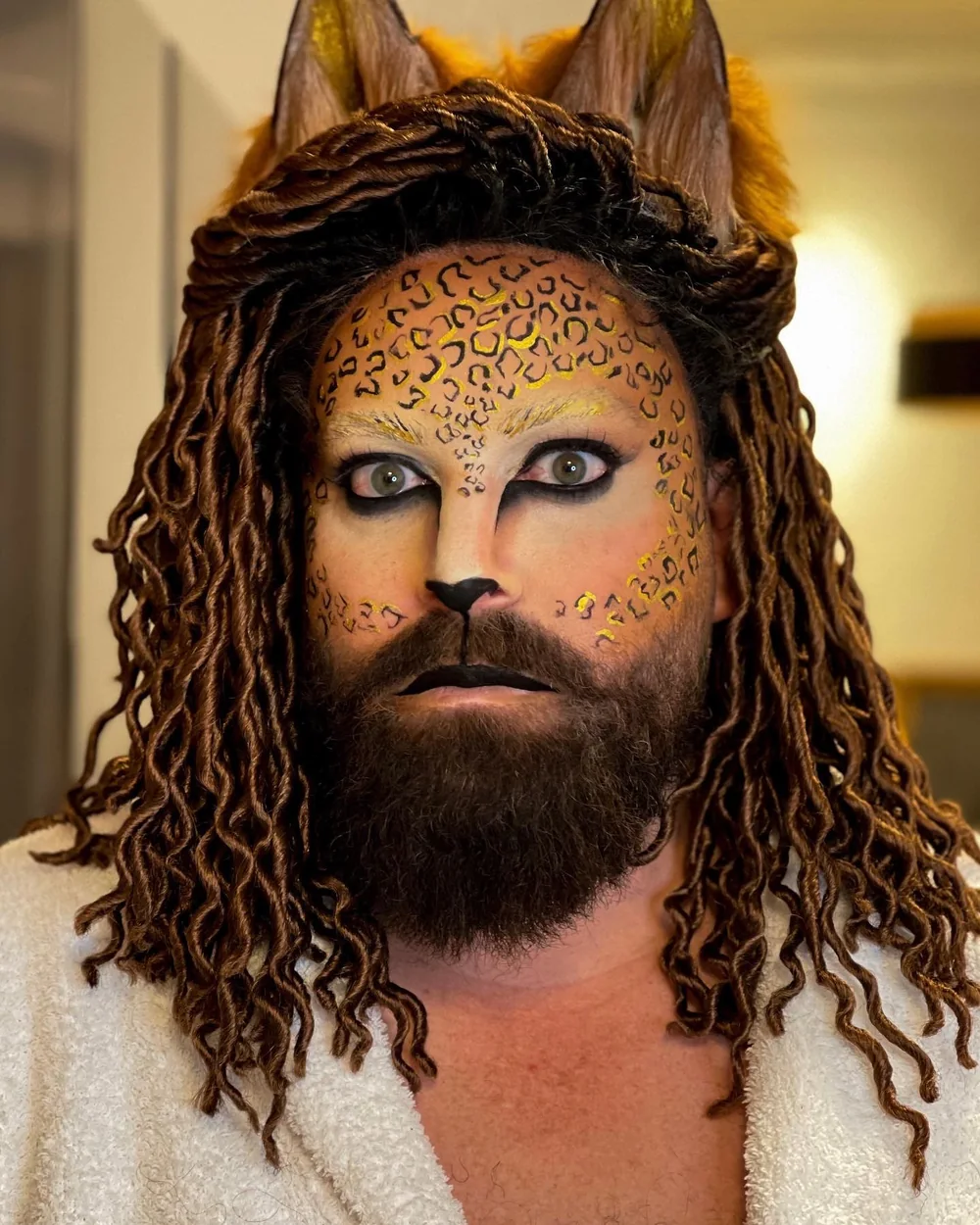 Leopard character with hand painted spots and full beard styling